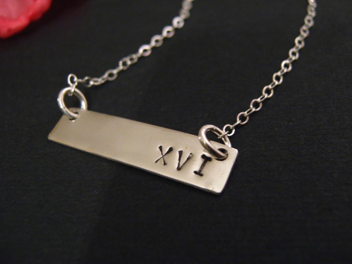 Silver Bar Necklace, Roman Numerals Necklace, Roman Numbers, Long Bar Necklace, Personalized Jewelry, Personalized Necklace
