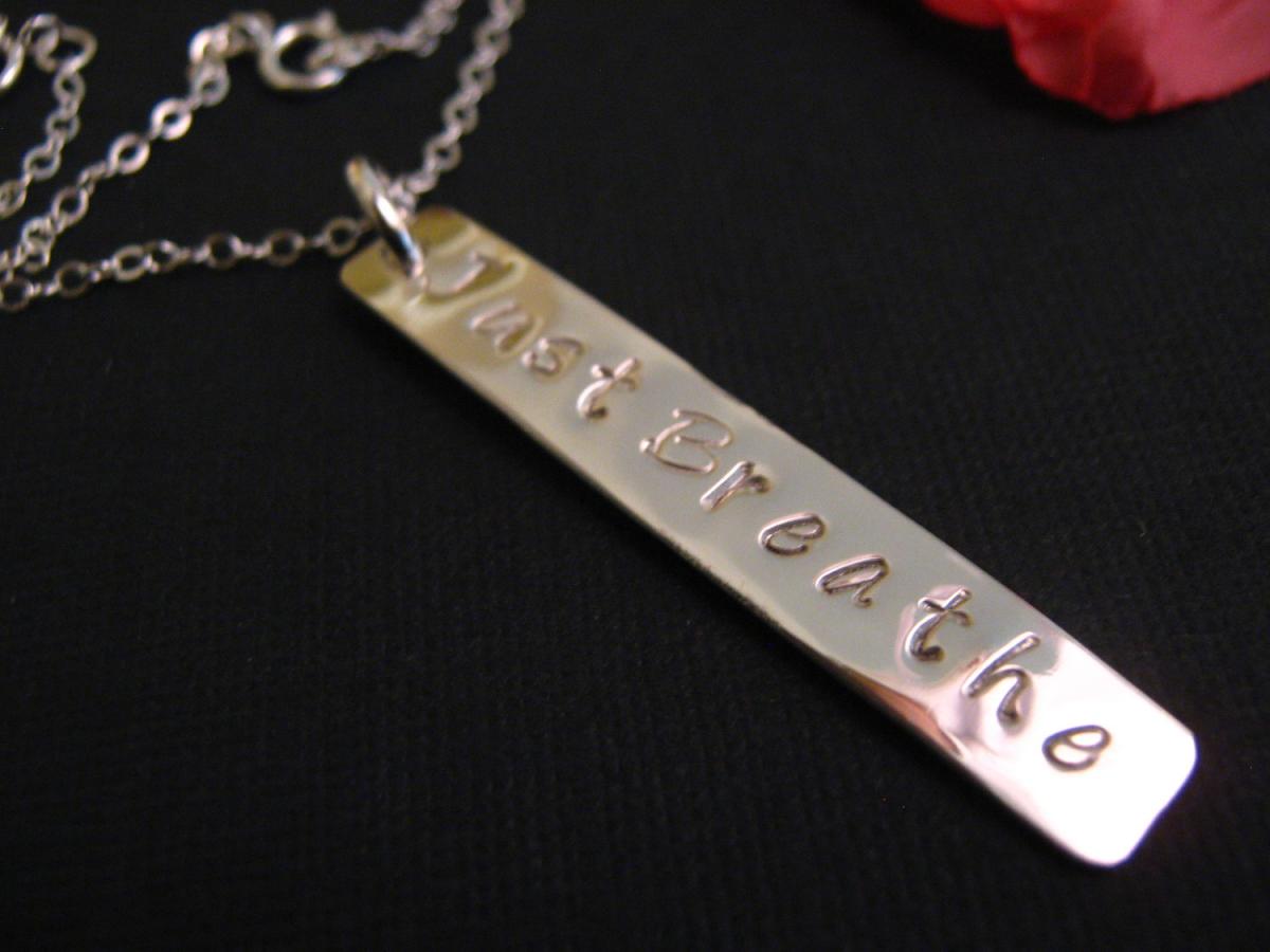 Just Breathe, Sterling Silver, Personalized Necklace, Just Breathe Necklace, Runner's Necklace, Yoga Necklace, Personalized Jewelry