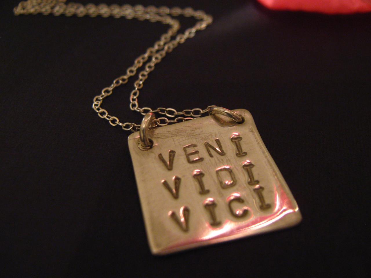 Personalized Necklace With Latin Quote "veni, Vidi, Vici", I Came, I Saw, I Conquered, Julius Caesar, Quote Necklace,