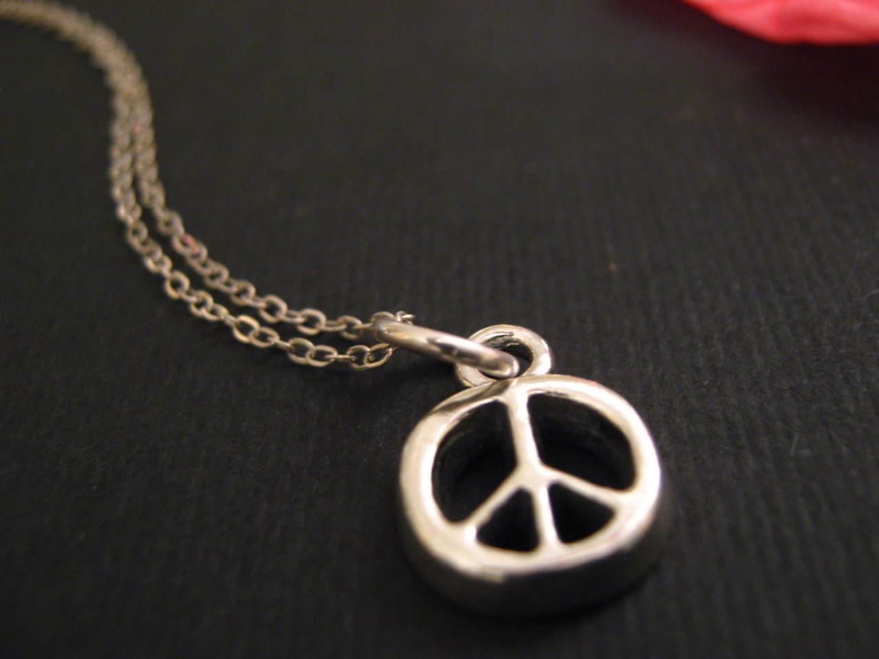 Peace Necklace, Peace Sign Jewelry, Peace Sign Necklace, Sterling Silver Charm Necklace