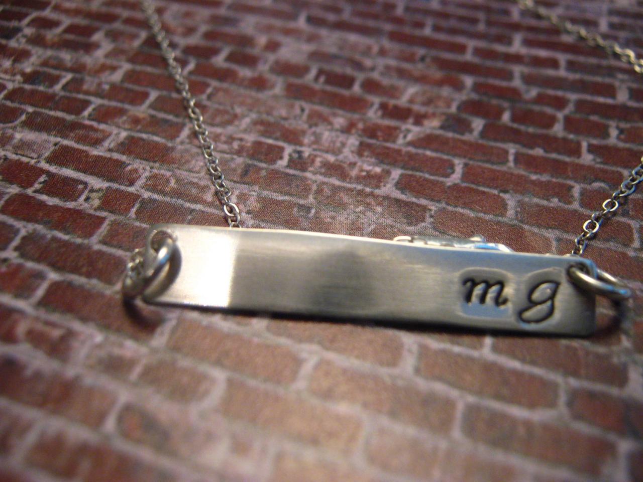 Sterling Silver Initial Necklace, Silver Bar Necklace, Monogram Necklace, Necklace With Initials, Long Bar Necklace, Personalized Jewelry