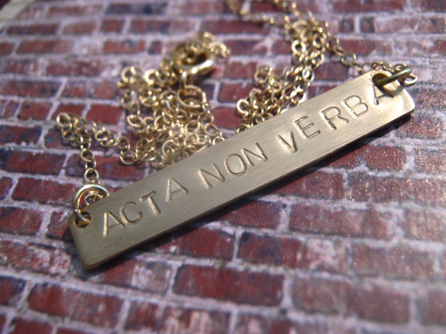 Latin Quote "acta Non Verba", Action Not Words, Gold Name Necklace, Gold Bar Necklace, Personalized Jewelry, Personalized