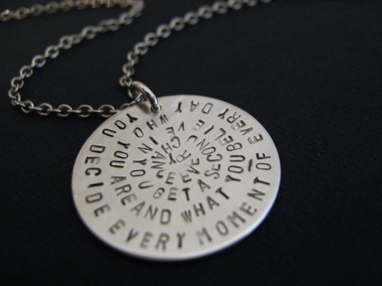 Spiral Disc Necklace, Quote Necklace, Words On Necklace, Round Disc Necklace, Sterling Silver Personalized Necklace